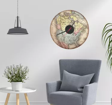 Naklejka na ścianę zegar Mapa świata globus - TenStickers