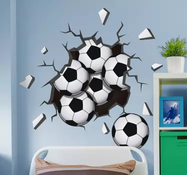 Naklejka z rysunkiem Piłki 3D wypadające ze ściany - TenStickers