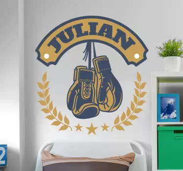 Naklejka z rysunkiem rękawice bokserskie boks imię - TenStickers