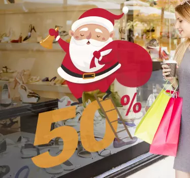 Naklejka świąteczna na witrynę sklepową Święty Mikołaj 50% - TenStickers