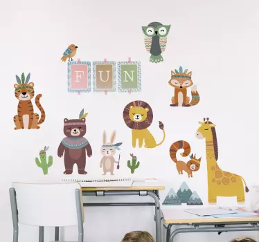 Naklejka wesołe zwierzątka plemienne - TenStickers