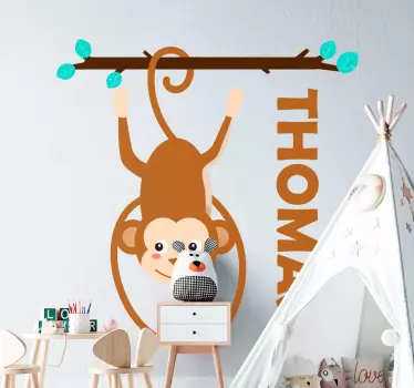 Naklejka własny projekt Małpa na drzewie z imieniem - TenStickers