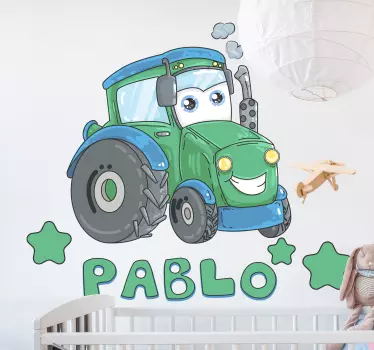 Naklejka własny projekt Rysunkowy traktor z imieniem - TenStickers