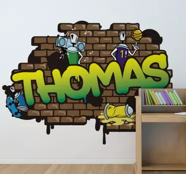 Naklejka z imieniem graffiti i ceglane tło - TenStickers