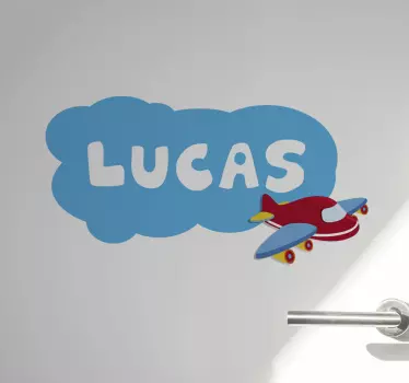 Naklejka z imieniem na chmurce i samolot - TenStickers