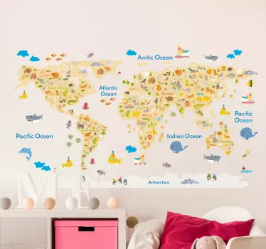 Naklejka dla dzieci mapa świata kontynenty - TenStickers