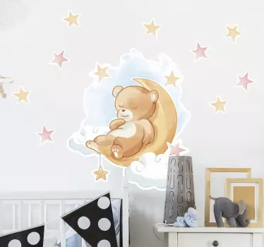 Naklejka na ścianę z misiem i księżycem - TenStickers