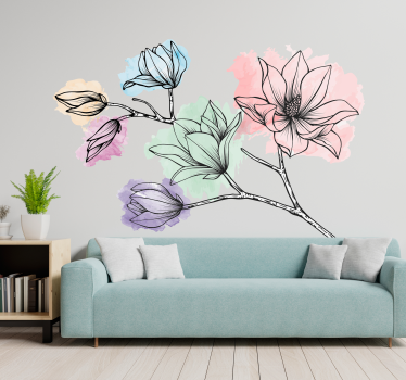 Naklejka na ścianę do sypialni Akwarelowa magnolia - TenStickers