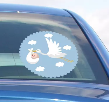 Naklejka na samochód Bocian niosący dziecko - TenStickers