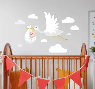 Naklejka na ścianę dla dzieci Bocian z dzieckiem - TenStickers