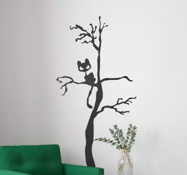 Naklejka na ścianę do sypialni drzewo kot halloween - TenStickers