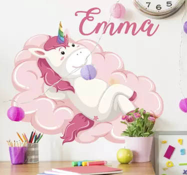 Naklejka na ścianę dla dzieci Jednorożec z imieniem - TenStickers