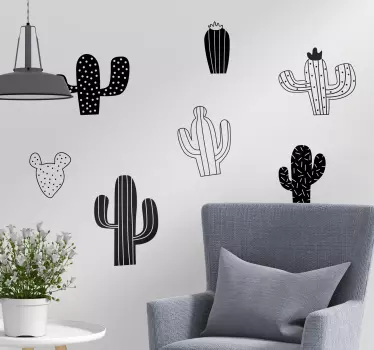 Naklejka na ścianę do sypialni kaktusy rośliny - TenStickers