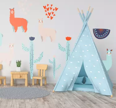 Naklejka na ścianę dla dzieci Kolorowe lamy i kaktusy - TenStickers