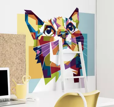 Naklejka na ścianę młodzieżowa Kolorowy kot geometryczny - TenStickers