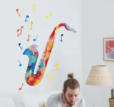 Naklejka muzyczna Kolorowy saksofon - TenStickers