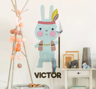 Naklejka na ścianę króliczek indianin z imieniem - TenStickers