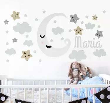 Naklejka na ścianę dla dzieci księżyc gwiazdy chmury - TenStickers
