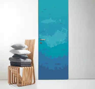 Naklejka na ścianę marynistyczna rekin statek morze 3d - TenStickers