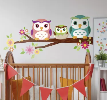 Naklejka na ścianę dla dzieci Sowy na gałęzi - TenStickers