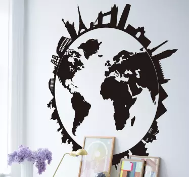 Mapa świata na ścianę Świat i zabytki - TenStickers