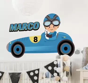 Naklejka z wyścigówką do pokoju dziecięcego - TenStickers