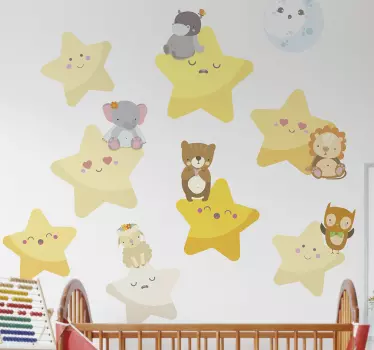 Naklejki na ścianę dla dzieci zwierzątka na gwiazdkach - TenStickers