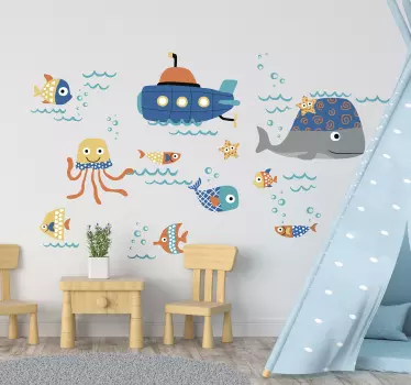 Naklejka na ścianę dla dzieci kolorowe zwierzęta morskie - TenStickers