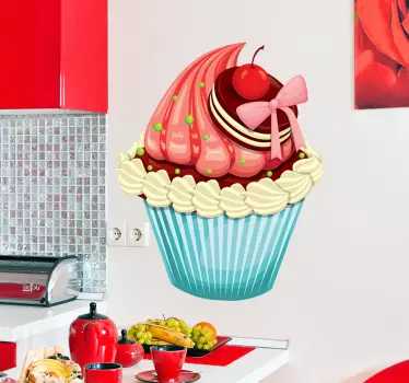 Naklejki na ścianę do kuchni wiśniowa muffinka - TenStickers