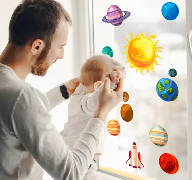 Naklejka na okno dla dzieci kosmos urocze planety - TenStickers