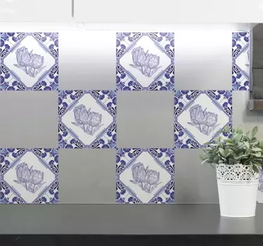 Naklejki na płytki Delfts niebieskie tulipany - TenStickers