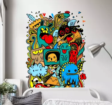 Naklejki zestaw wzór grunge z potworami - TenStickers