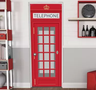 Okleina na drzwi słynna budka telefoniczna - TenStickers