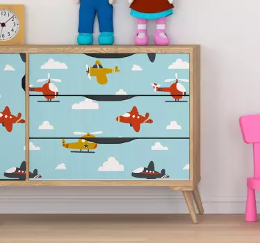 Okleina na na meble dla dzieci samoloty na niebie - TenStickers