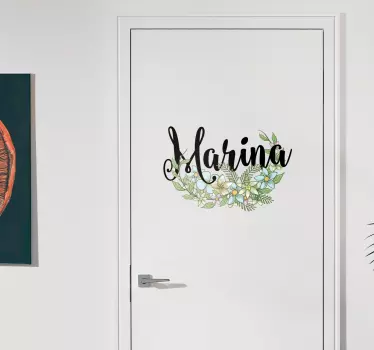 Naklejka na drzwi imię na kwiatach - TenStickers