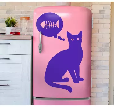 Okleina na lodówkę silhouette zamyślonego kota - TenStickers