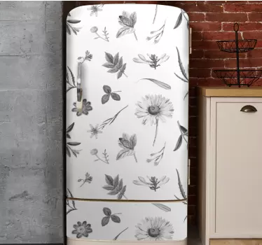 Okleina na lodówkę Szare sprintowe kwiaty - TenStickers