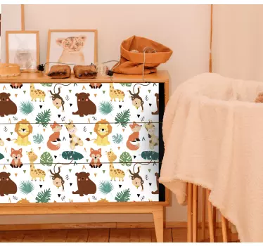 Okleina meblowa dla dzieci dzikie zwierzęta z liśćmi - TenStickers
