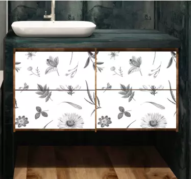 Okleina na meble Szare sprintowe kwiaty - TenStickers