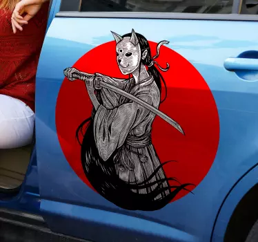Naklejka na samochód dziewczyna ninja na czerwonym tle - TenStickers