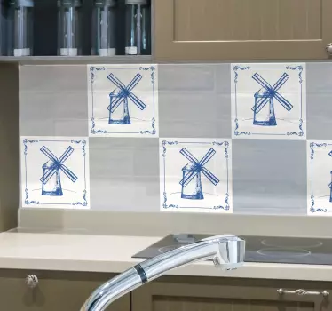 Zestaw naklejek na płytki niebieski młyn - TenStickers