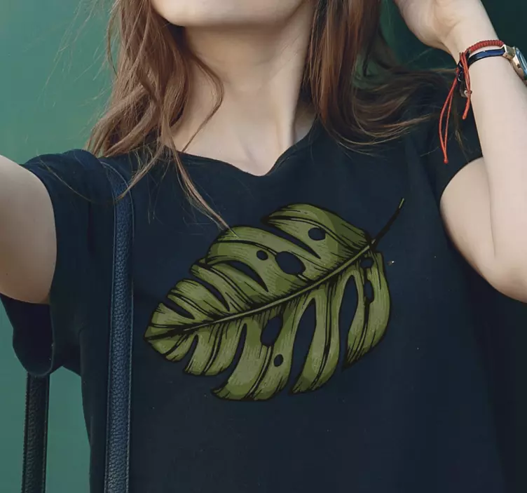 Piękna koszulka z zielonym liściem - TenStickers