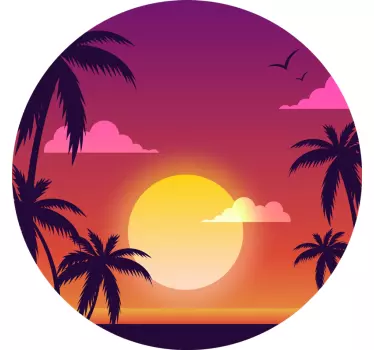 Fioletowa koszulka z zachodem słońca i palmami - TenStickers