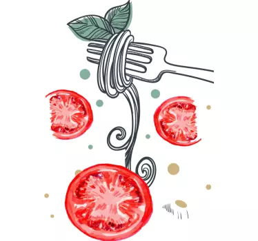 Koszulka widelec do makaronu z pomidorami - TenStickers
