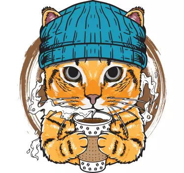 Koszulka uroczy kot z kawą w ręku - TenStickers