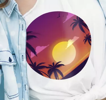 Fioletowa koszulka z zachodem słońca i palmami - TenStickers