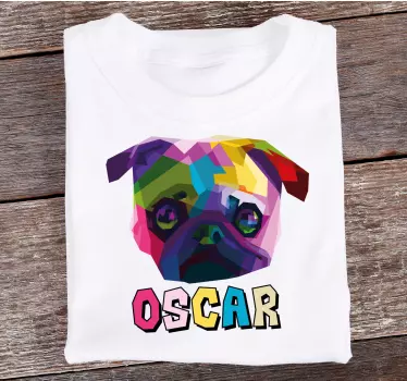 Koszulka z kolorowym portretem psa rasy pug - TenStickers