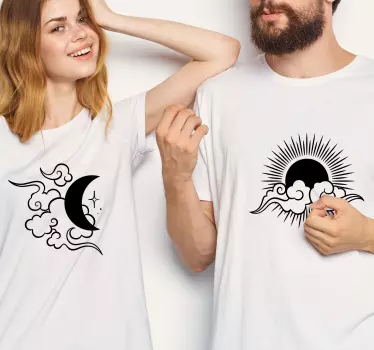 Księżyc, słońce i chmury pasujące do koszul dla par - TenStickers