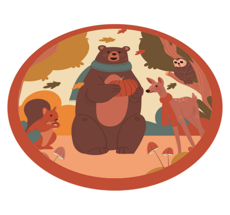 Szczęśliwe zwierzęta w jesiennym lesie dywan winylowy dla dzieci - TenStickers