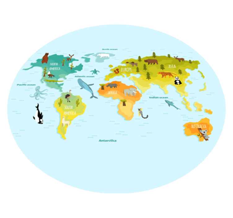 Dywan winylowy mapa świata ilustrowana karta zwierząt - TenStickers